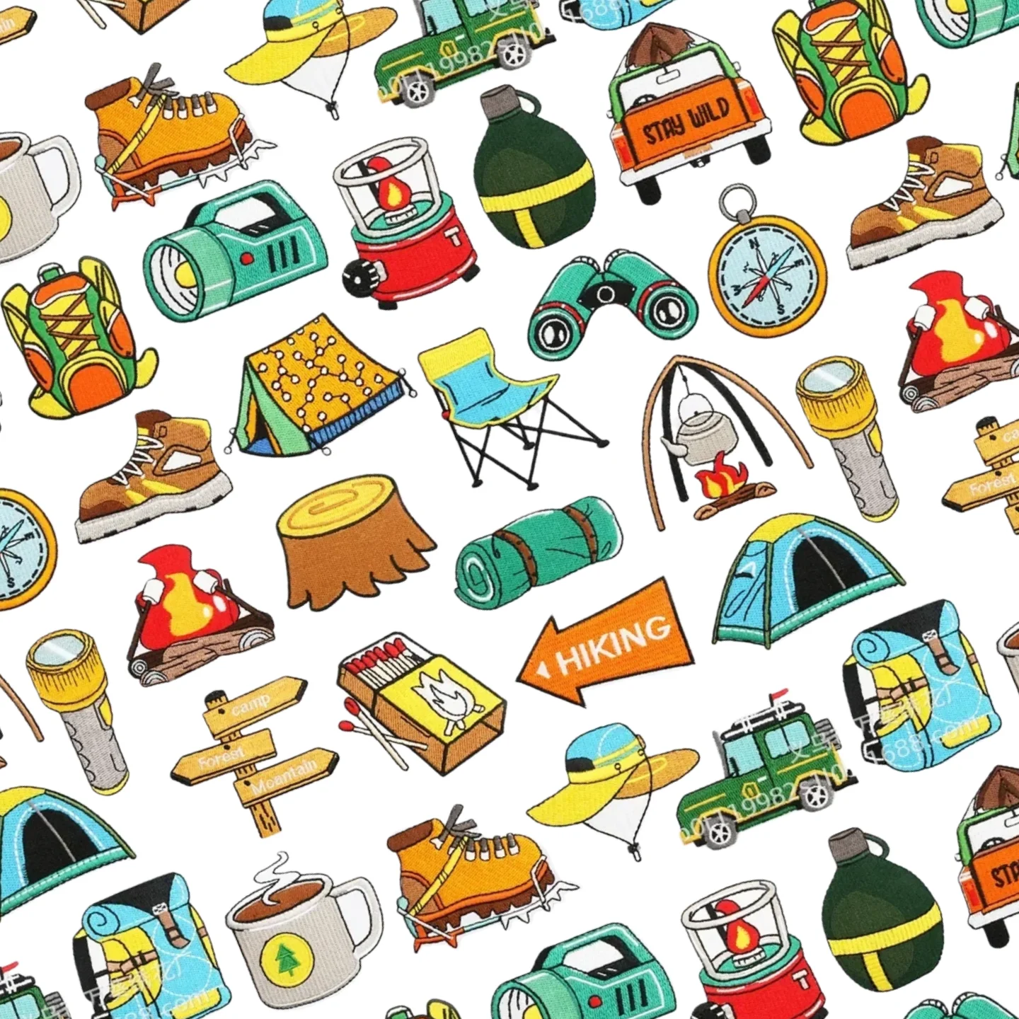 

Outdoor Adventure Embroidery Patches Cloth Sticker Travel Bag Decorative Patch Sticker Camping Equipment Flashlight Match Kettle