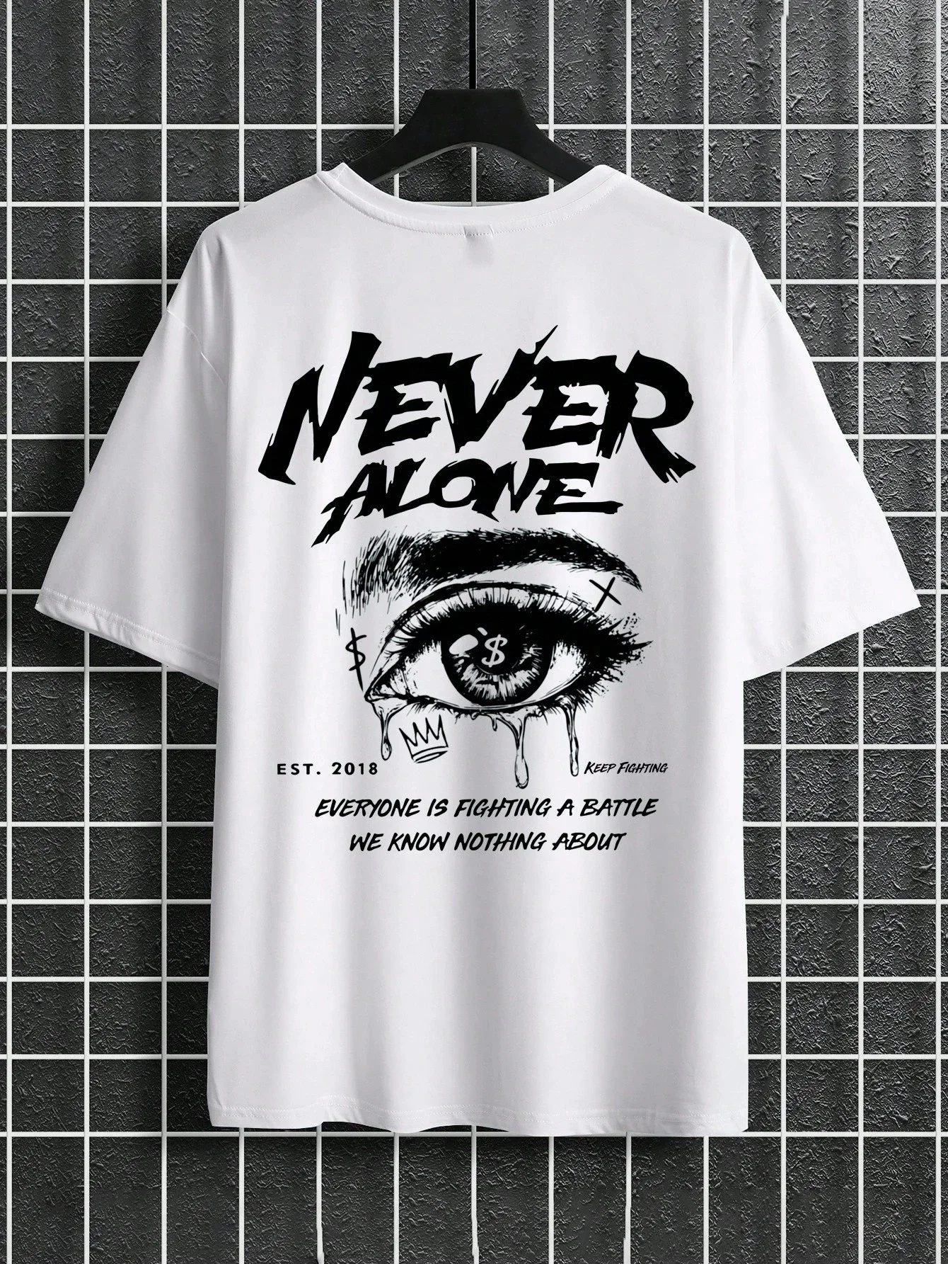 Men's Kids 100% Pure Cotton Fashionable Casual Loose with Eye Shaped Slogan Print Round Neck Short Sleeved T-shirt Versatile Top