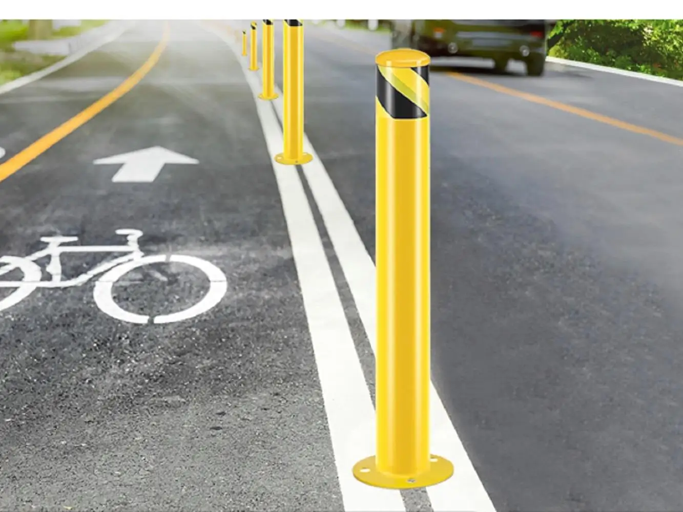 Safety Bollard Post, 42 Inch Height Steel Bollards, 3 Inch Diameter Parking Bollard, Yellow Powder Coated Safety Parking Barrier