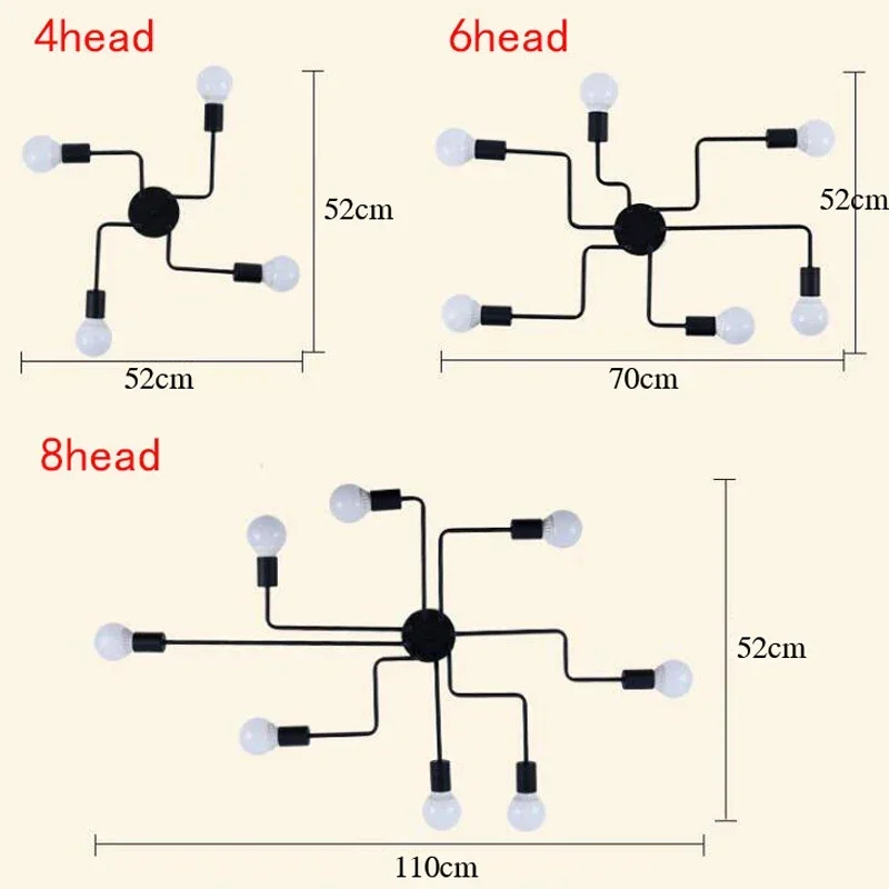 Retro Loft Nordic Pipe Wrought Iron Ceiling Lights Iron Art Ceiling Lamp for Living Room Bedroom Vintage Ceiling Lights