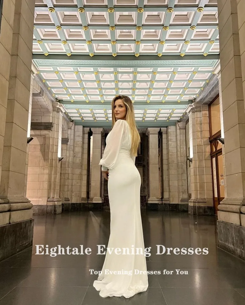 Eight ale formelle Abendkleid für Hochzeits feier maßge schneiderte lange Ärmel Chiffon Elfenbein Meerjungfrau Arabisch Ballkleid Vestido de Noche