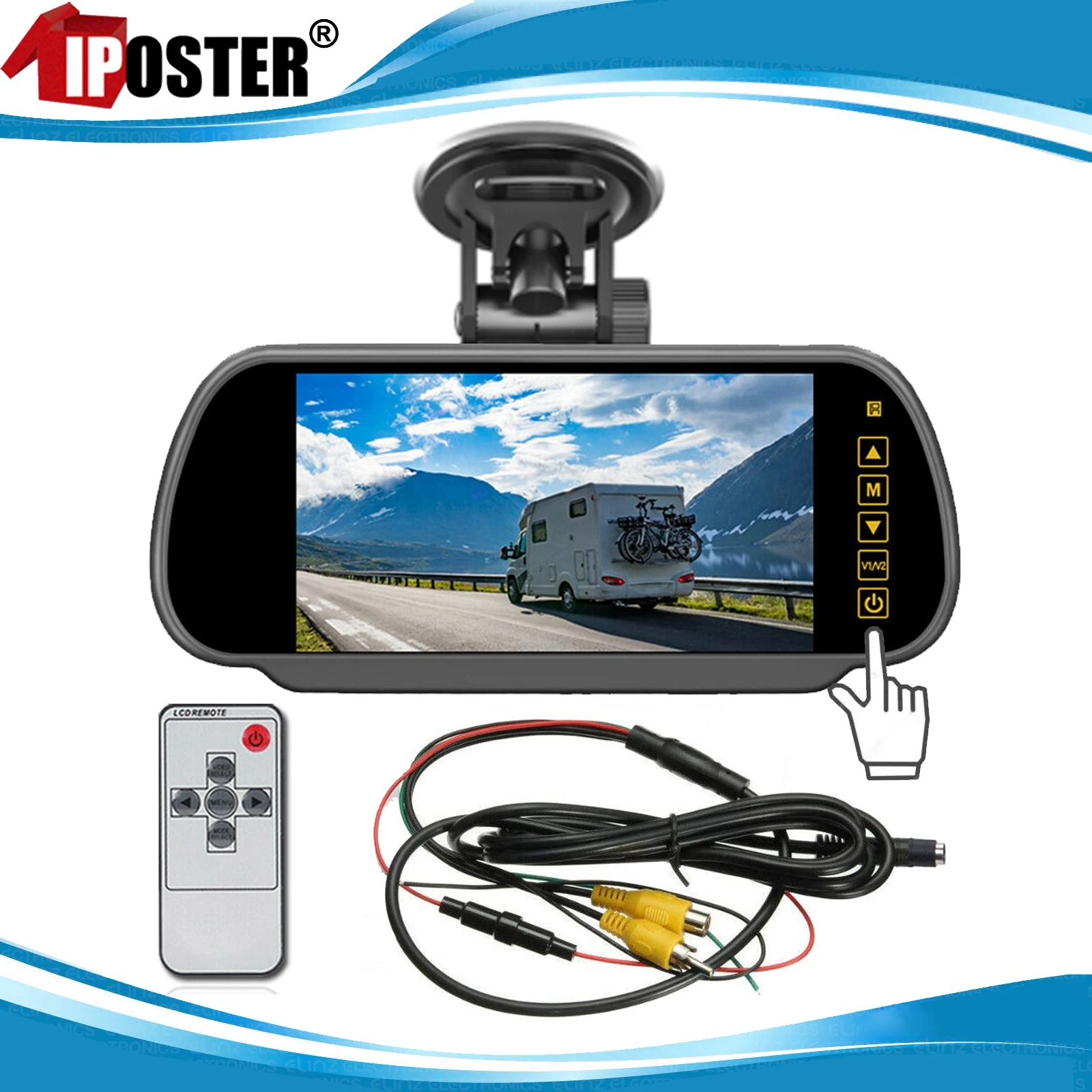 

iPoster 7 Inch Car Rear View Mirror Monitor 2ch AV-in with Windscreen Suction,Clip,Remote 12-24v For Car truck bus van