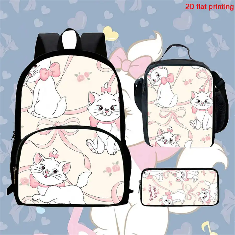 cartoon-marie-catt-child-backpack-with-front-pocket-lunch-bagspencil-bags，for-aged-5-10-school-bags-for-boys-and-girls