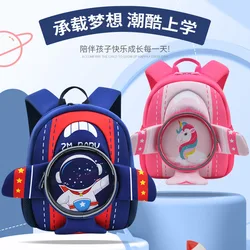 New 3D Cartoon Kids Backpack Astronauts Rocket Design Anti-lost Children Schoolbag Waterproof Toddler for Boys Girls Mochila