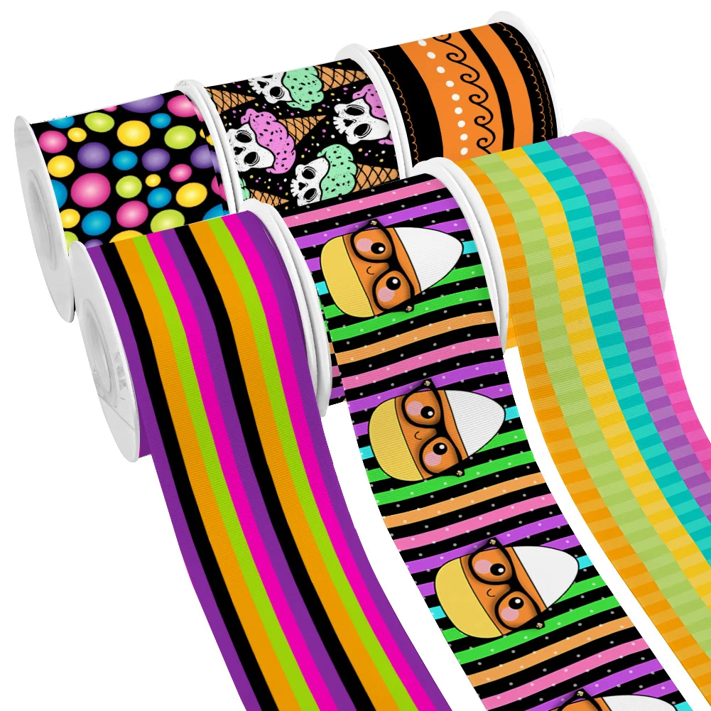 Pumpkin Halloween Candy Blood 5yards Printed Grosgrain Ribbon for Cheer Bows DIY Girl Headwear Hair Bows Satin Ribbon