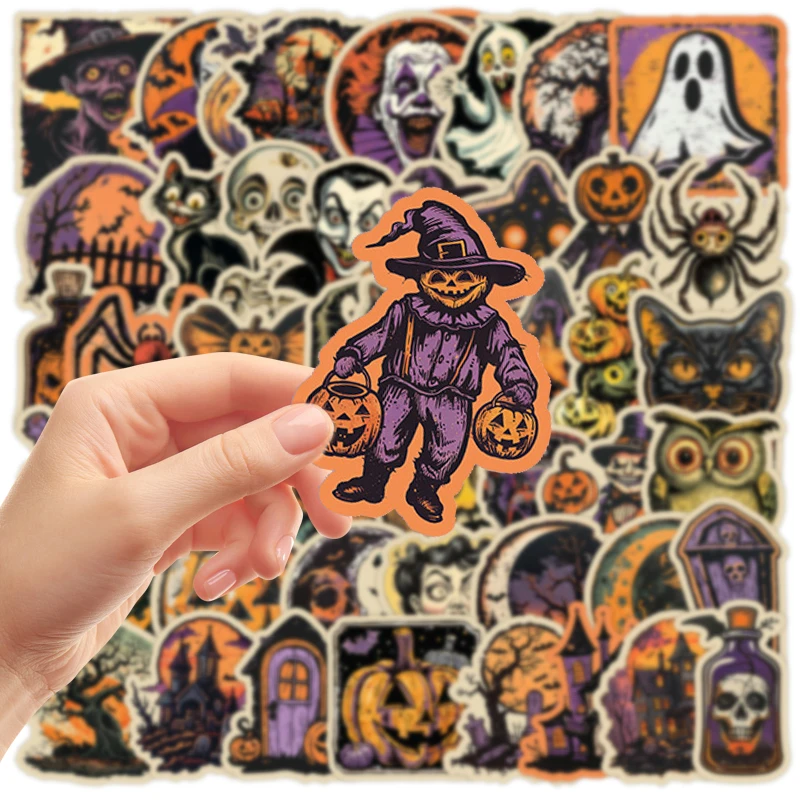 50Pcs Halloween Horror Pumpkin Spider Stickers Creative Waterproof Decals for Suitcase Skateboard Water Bottle Laptop DIY Kids