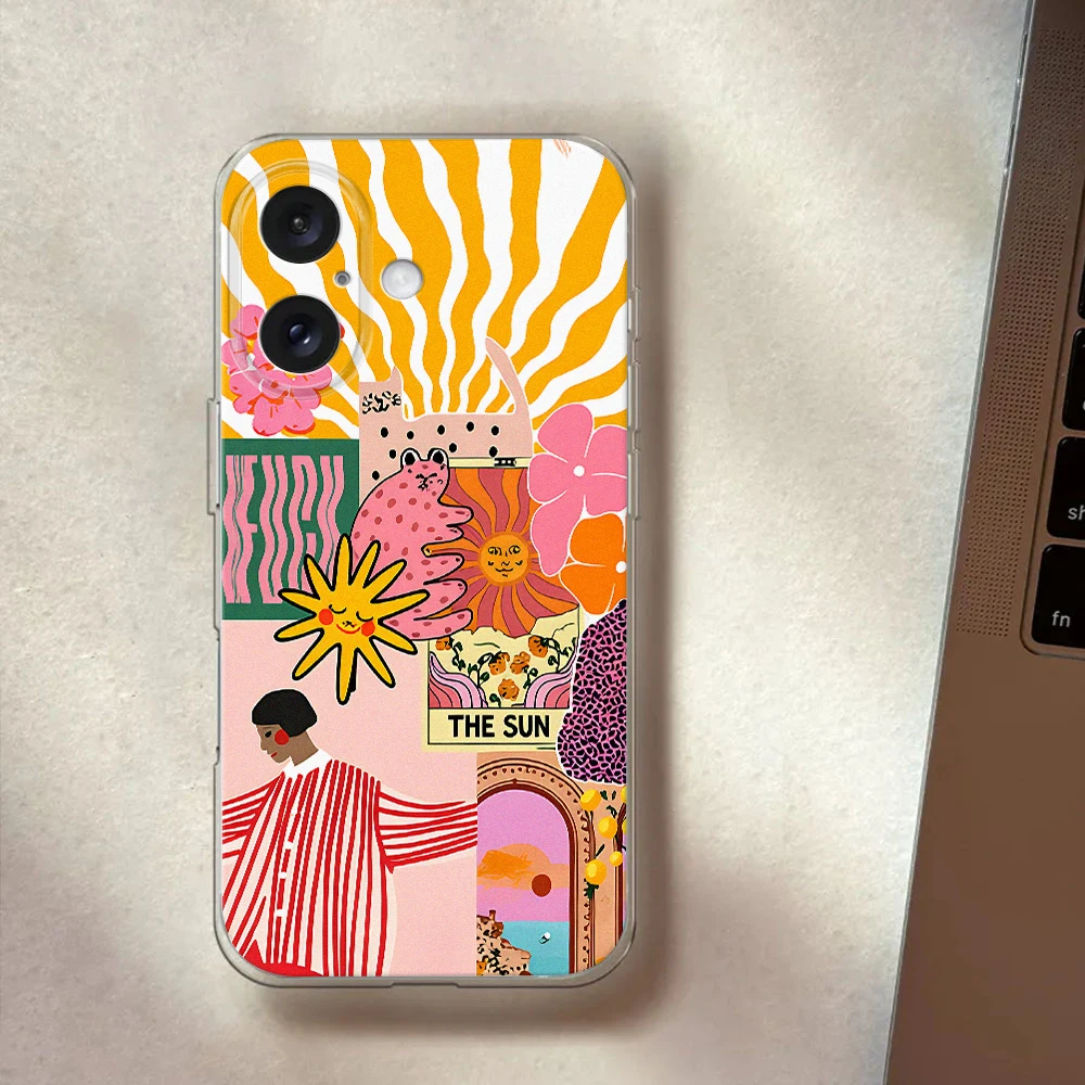 Sun Flower Collage Phone Case For Iphone 11 12 13 Xs Xr 7 8 14 15 16 17 Pro Max 16 Plus 16E 17E Transparent Soft Cover