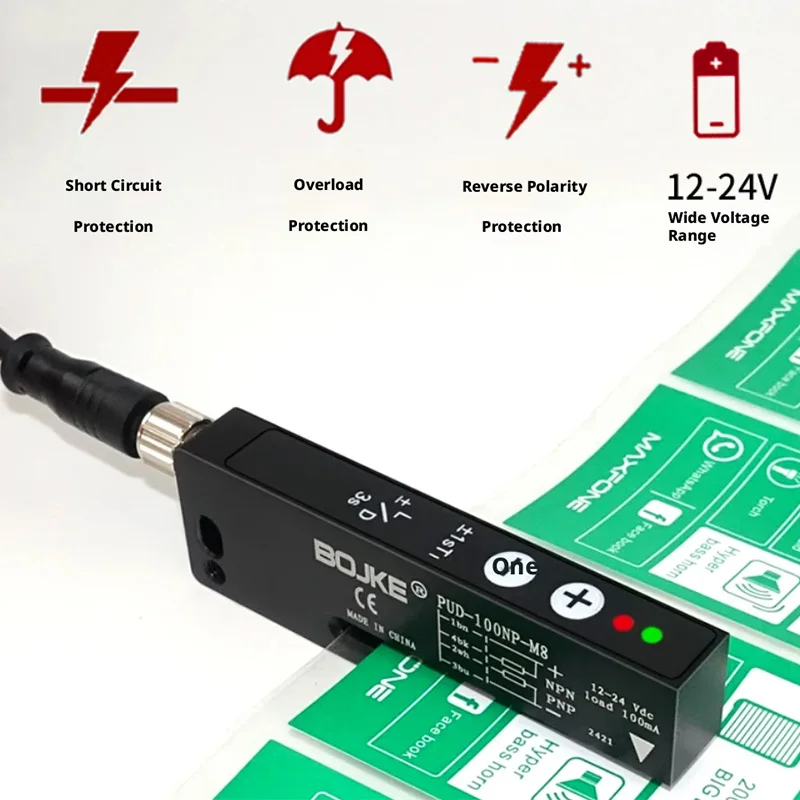 Non transparent label electric eye detection sensor PUD-100NP-M8 Automatically adjust and detect non transparent labels