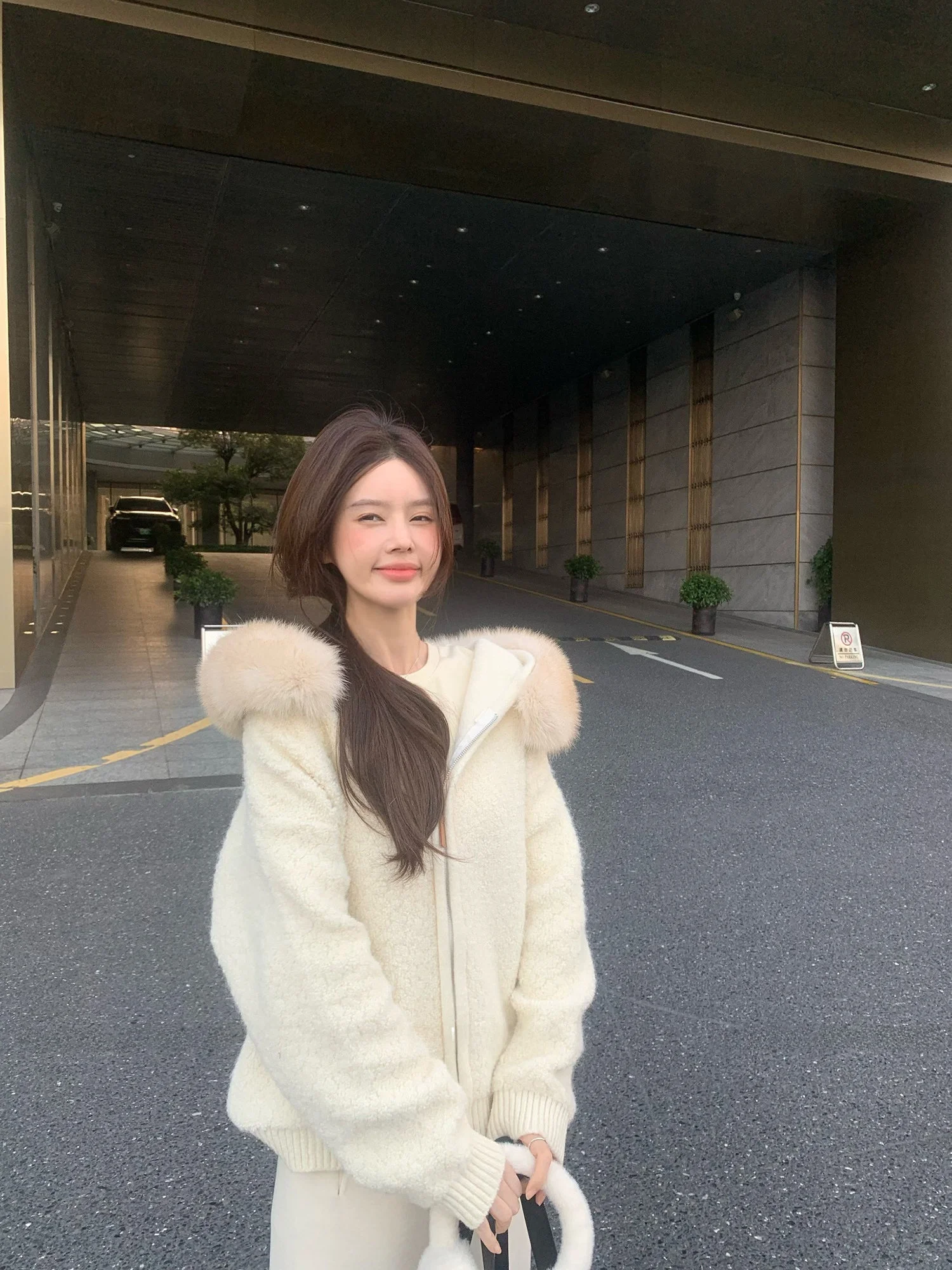 

Butter Cheese Cloud Fur Collar Knitted Sweater Soft Warm Casual Sle Zipper Closure Long Sve Open Cardigan for Women