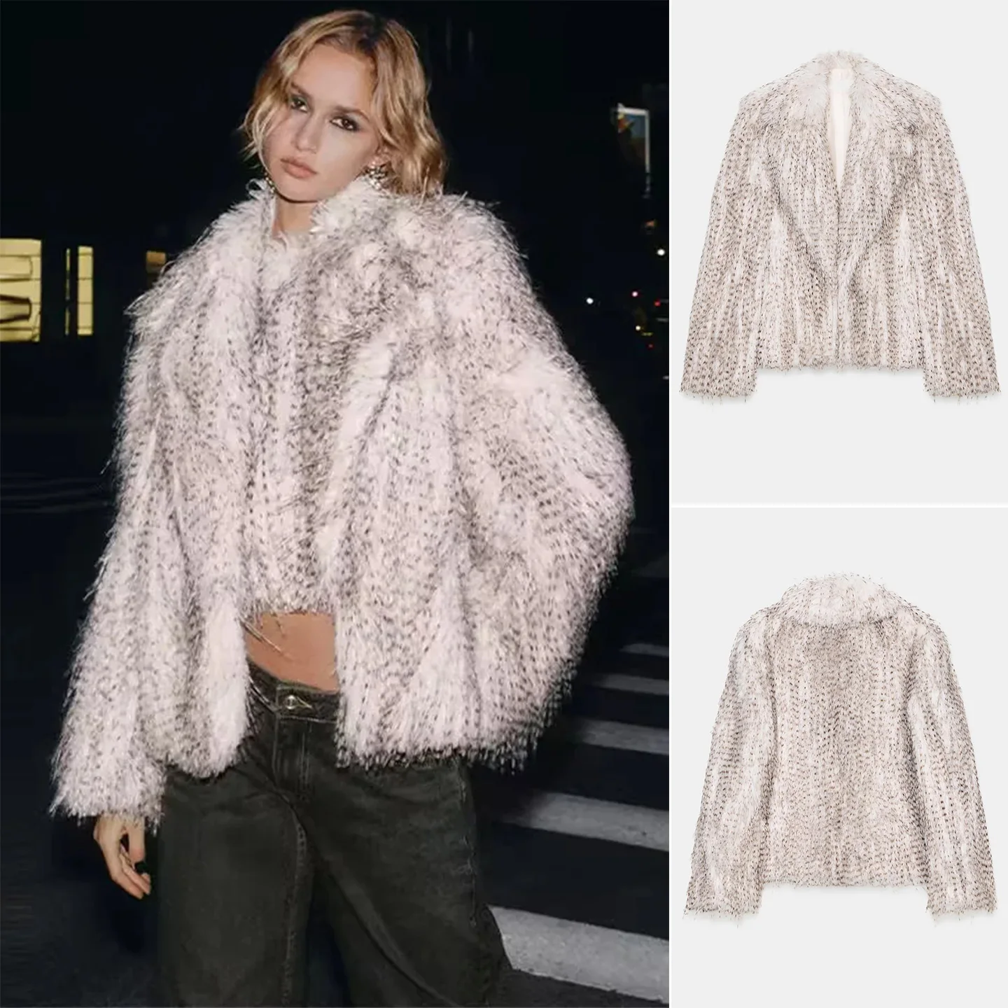 

Spring New Women's Long Sve Fake Fur Effect ort Coat Jaet Turn-down Collar 950604 Commute Sle Stand Fit Polyeste...