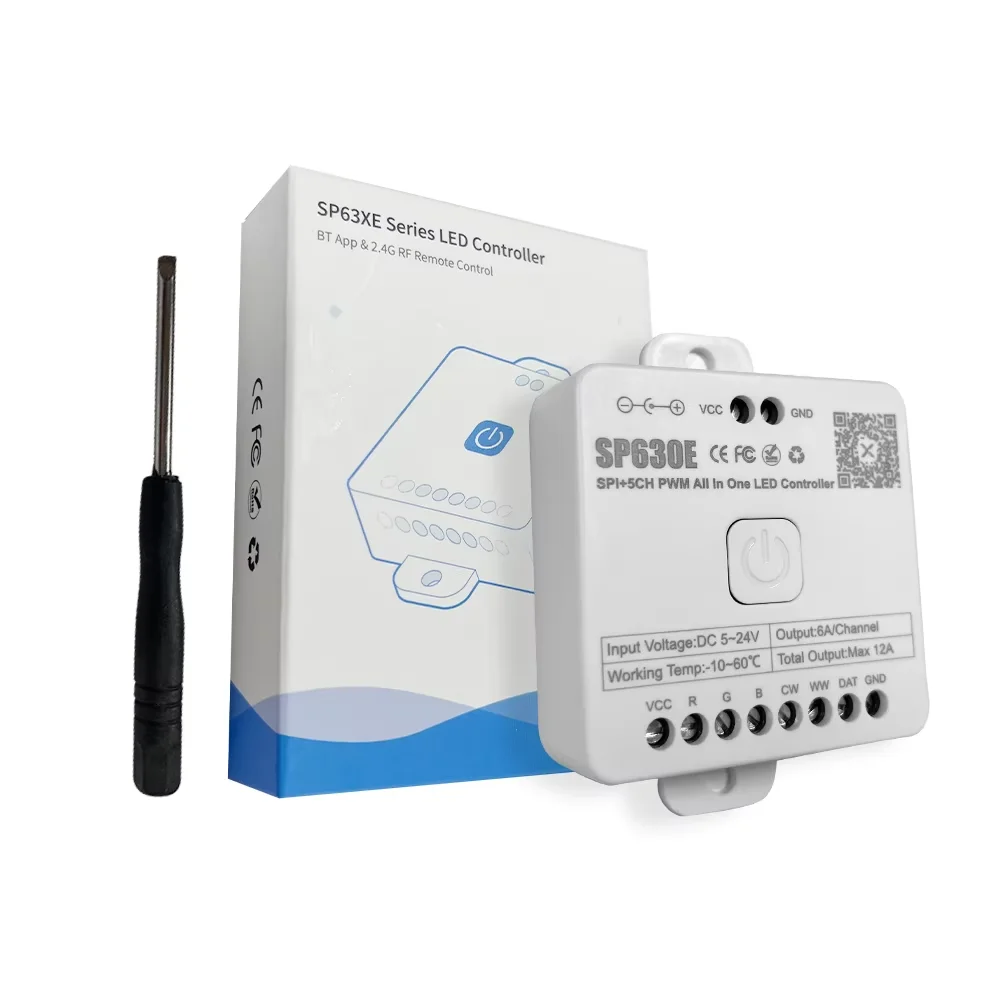 SP630E LED Controller with RB4 Touch Remote 5in1 SPI PWM Smart Dimmer 5V 12V 24V Bluetooth WLED RGBCCT Controller for COB Strip