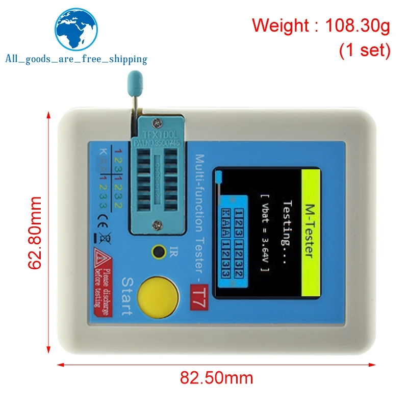 LCR-T7 T7 الترانزستور تستر TFT ديود صمام ثلاثي السعة متر LCR ESR متر NPN PNP MOSFET IR متعددة الوظائف تستر المتعدد