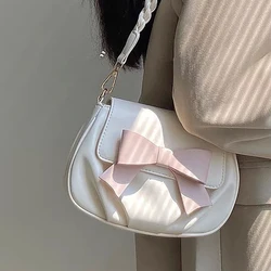 HAEX-Bolsa tiracolo feminina com laço, bolsa de ombro sólida, elegante e macia, vintage e concisa, estilo coreano, tendência, 2022