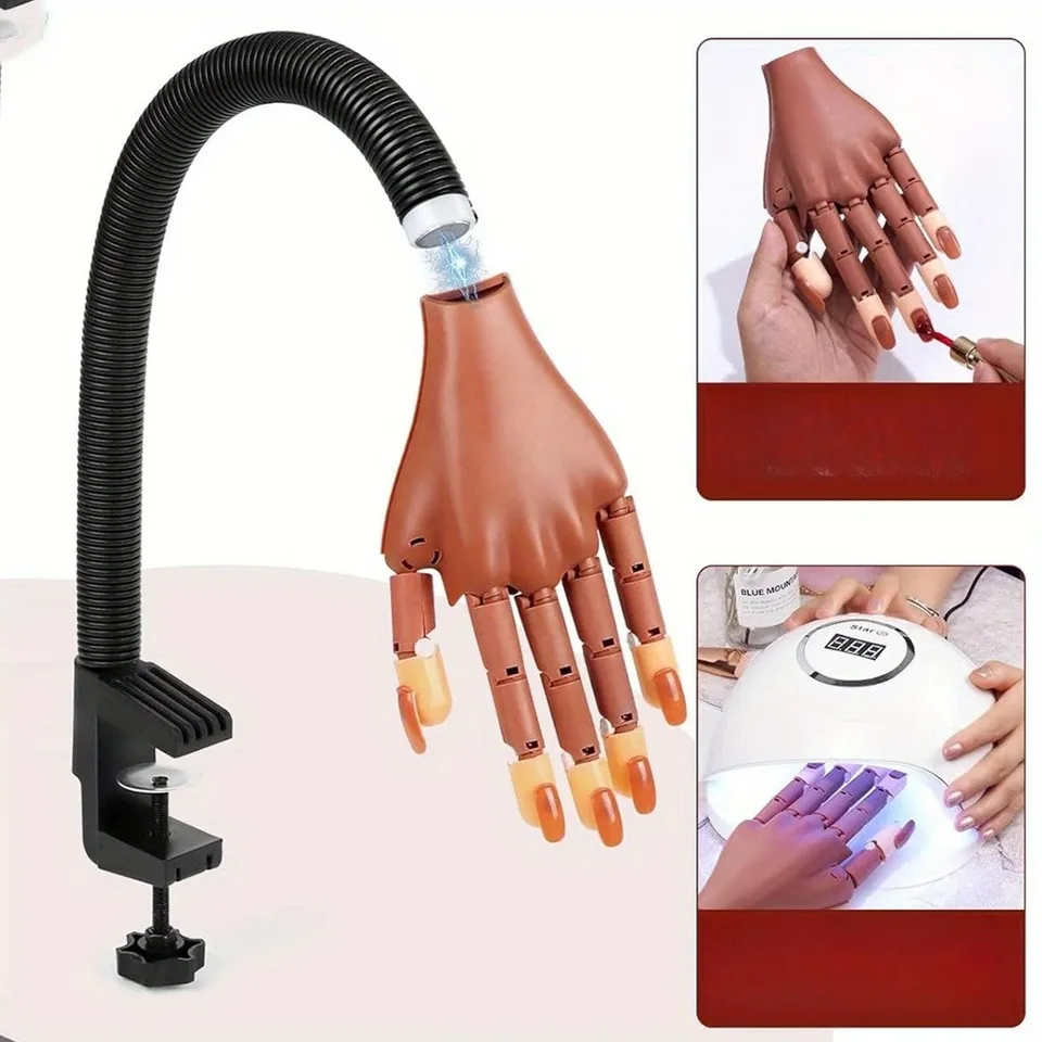 Set de 1 mano de manicura, modelo de mano artificial con 300 clips para puntas, soporte flexible para practicar esmaltado, cuidado y decoración 7