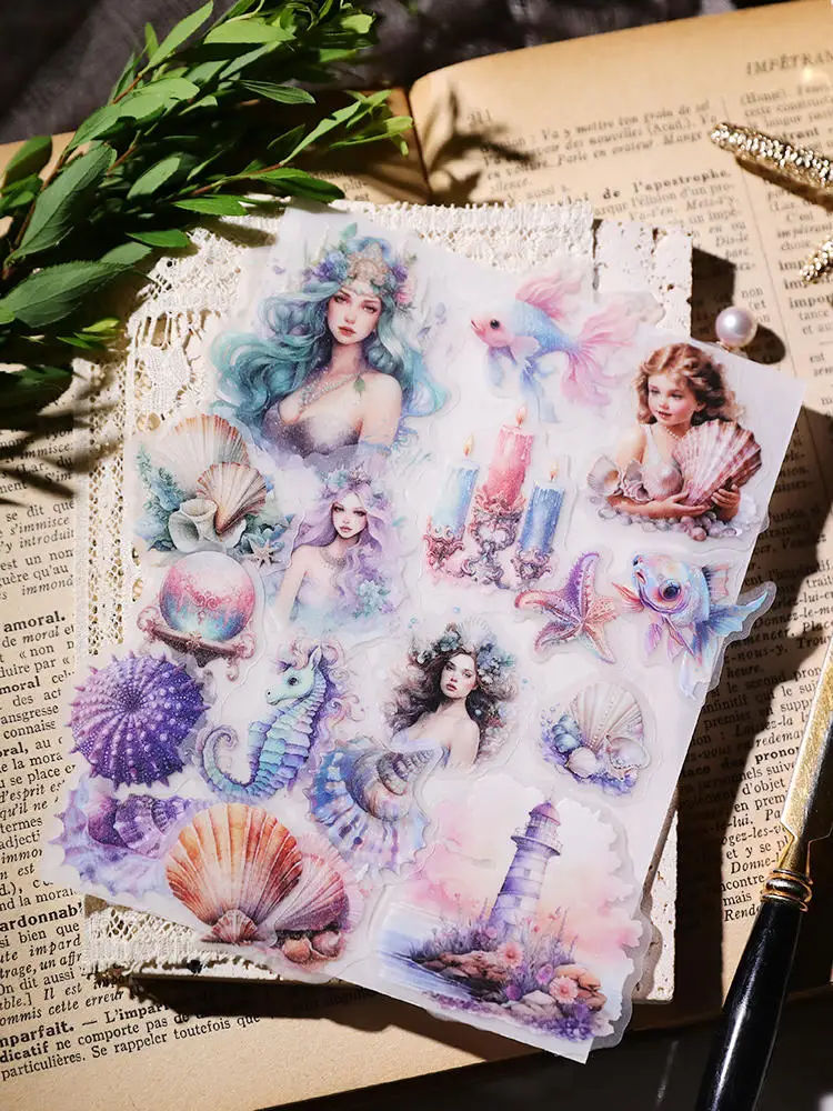 42Pcs Shell Mermaid Transparent Stickers Travel Junk Journal Craft Paper DIY Scrapbooking Craft Diary Album TN Decorative