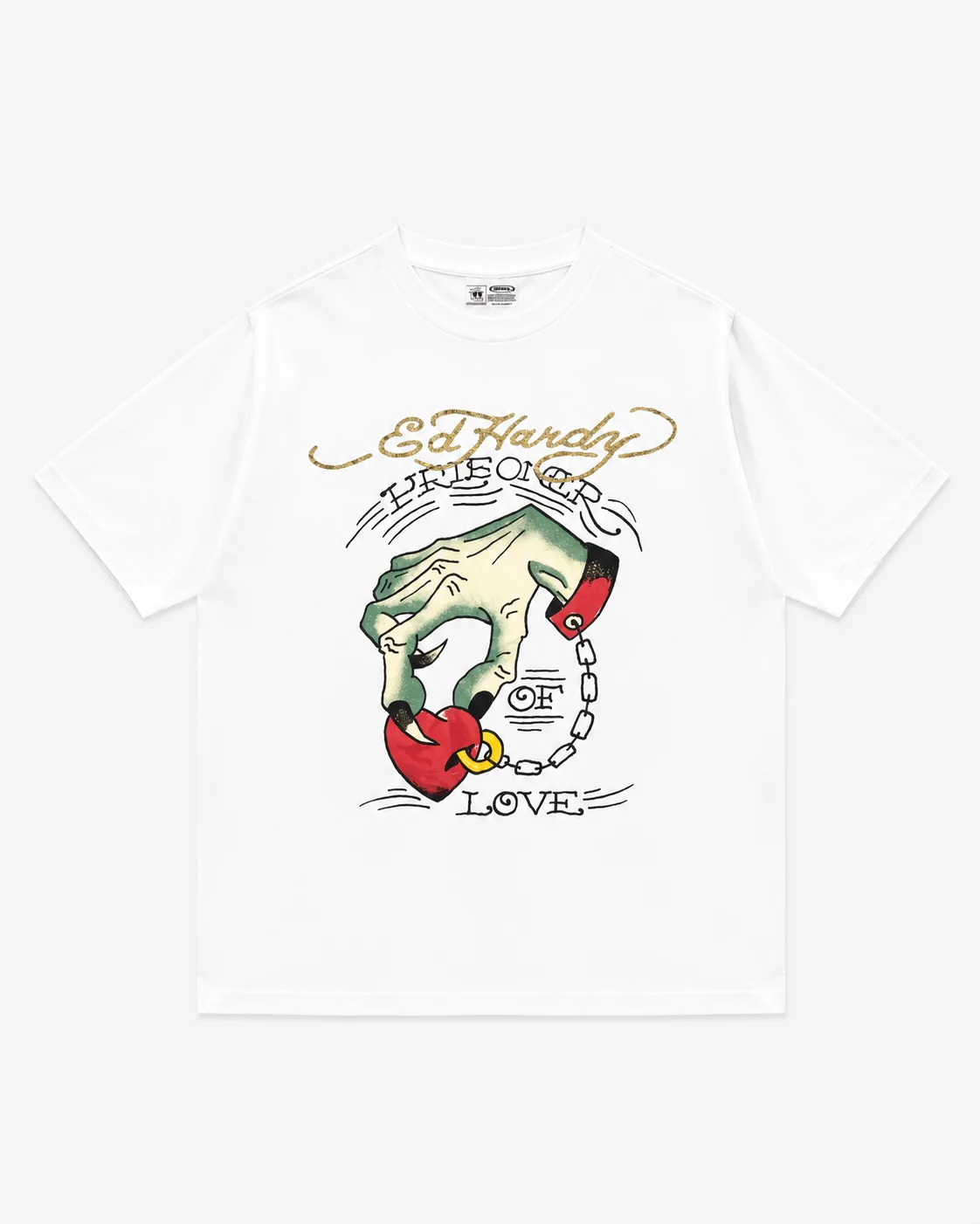 Ed Hardy Demon Hand Heart Lock Print T Shirt Unisex Loose Oversized Harajuku Streetwear Cotton Summer Graphic Men's T-shirts