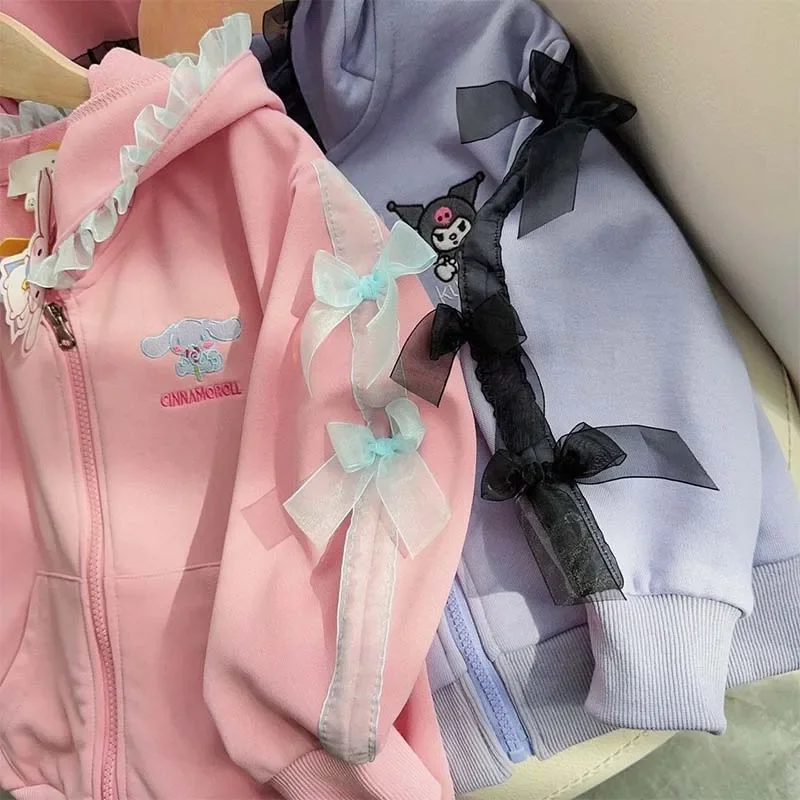 Miniso Sanrio Kuromi Cinnamoroll Kawaii Girl Heart Sweat Suit анимационная печать одежда с бантиком Girls Gift