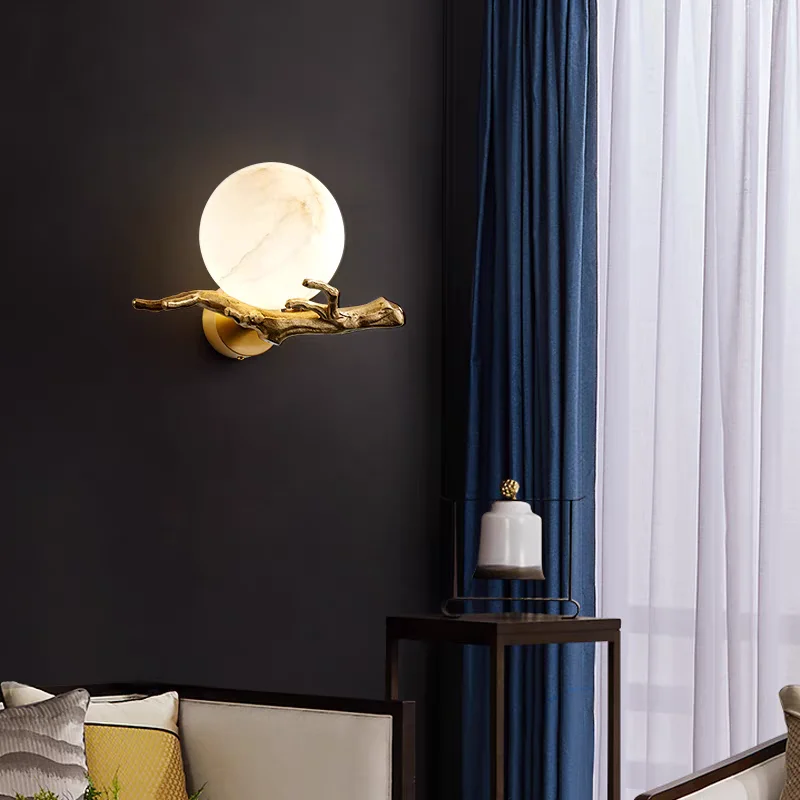 Brass Marble Wall Lamp Waterproof Outdoor Designer Sconce Artistic High-End Hall Background Living Room Bedroom Lighting
