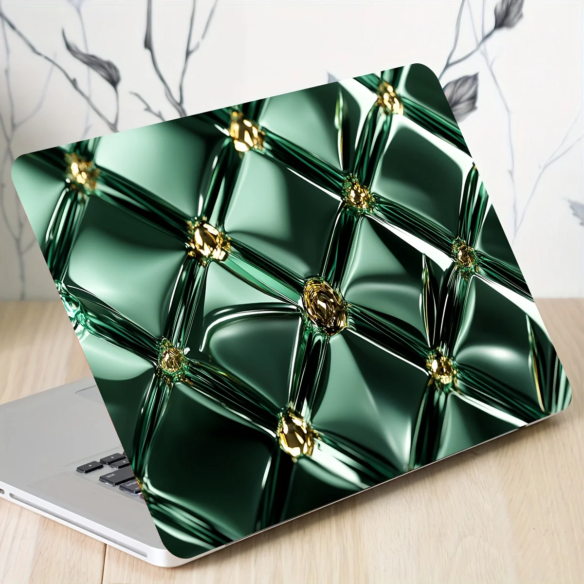 Un ensemble de 2 autocollants décoratifs pour ordinateur portable, au design de bijoux, universels pour les netbooks, autocollants beige clair et non réutilisables. Le