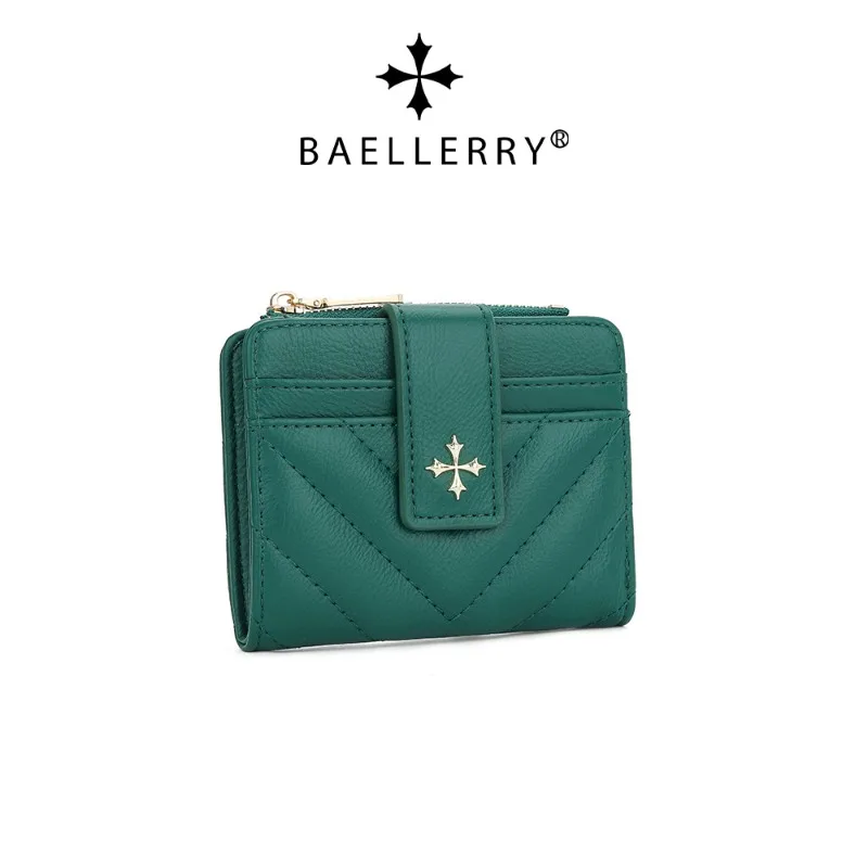 New Fashionable Baellerry Women's Wallet Three-fold Zipper Button Short Wallets Coin Purse Card Holder for Women
