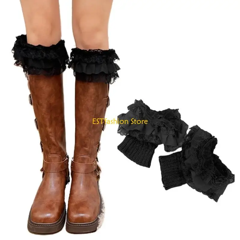 

Y5GC винтажные кружевные ботинки, носки, гетры женские Y2K, кружевные вязаные зимние теплые чехлы для ног