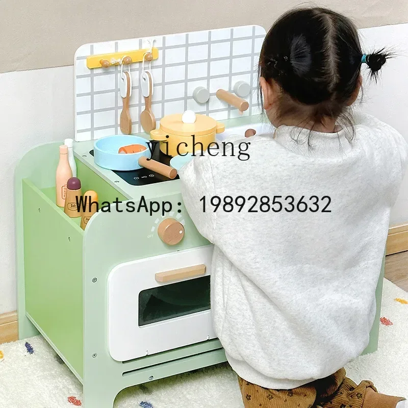 AF  Simulation Cooking  Children Baby Small Kitchen Suit Small Stove Wood Kitchen Cabinet