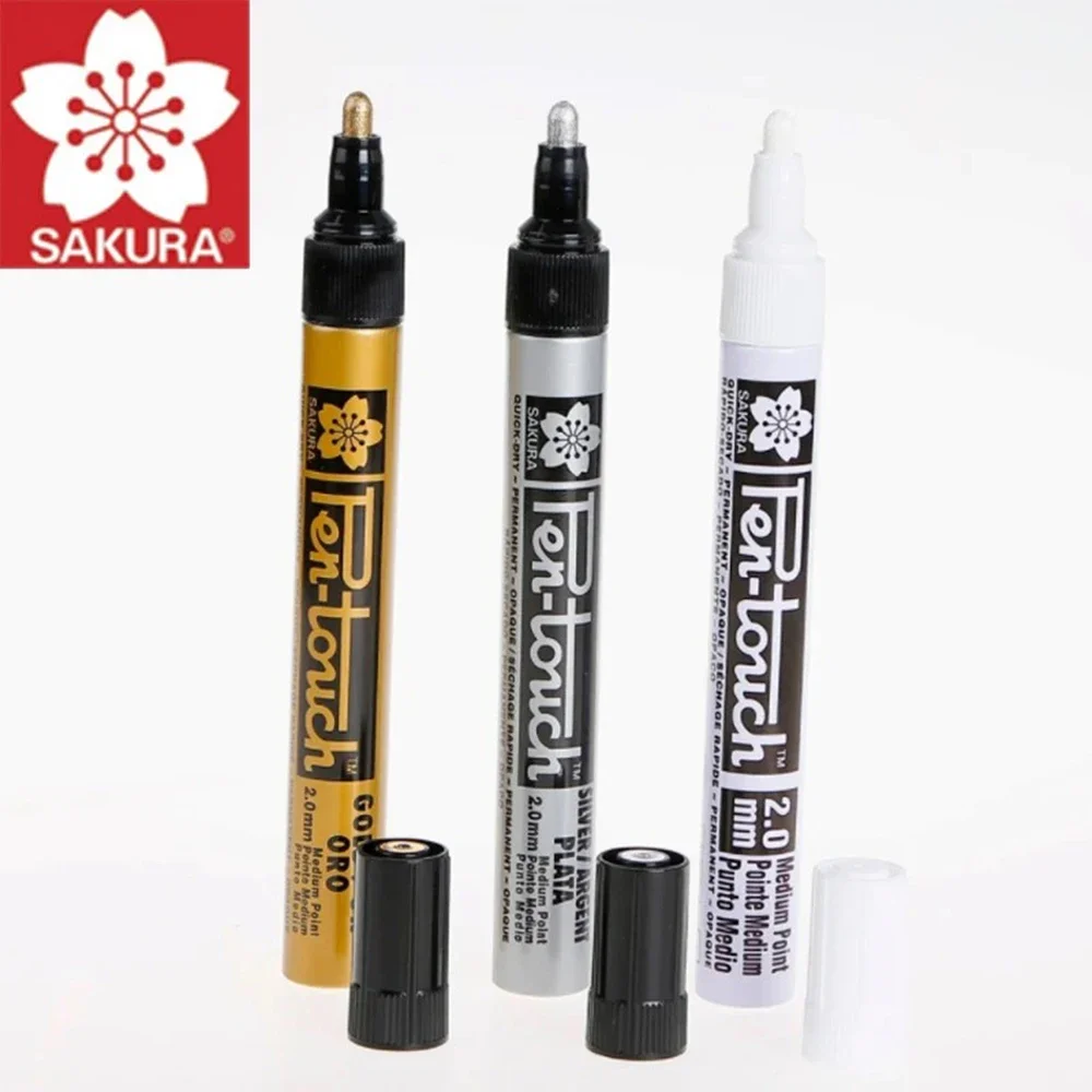 3PCS Japan SAKURA Permanent Metallic Marker Pens 0.7/1.0/2.0mm Student Sketch Graffiti Door and Car Repainting School Stationery