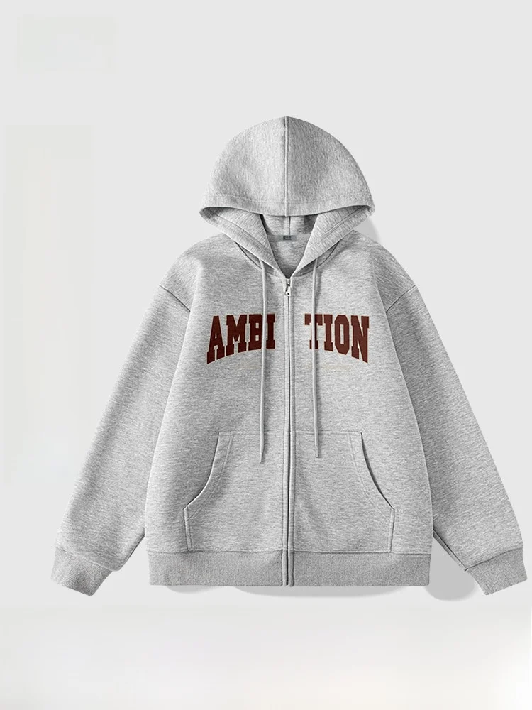 

Мужская серая толстовка в американском стиле, повседневная, весенняя, для студентов, с длинным рукавом, с принтом, с капюшоном, на молнии