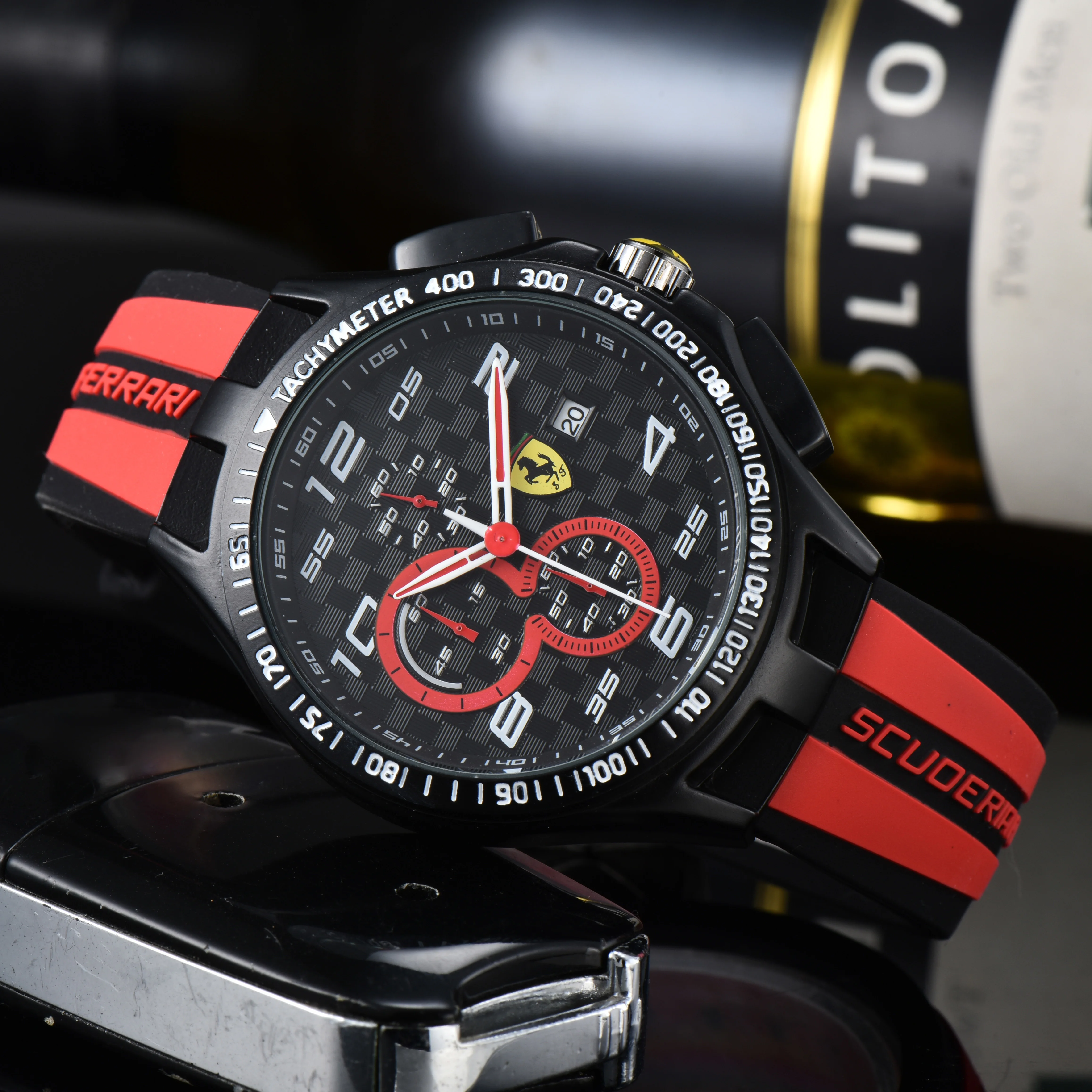 لفيراري سبورت ساعة كوارتز رجالية LED عرض مزدوج التقويم رجالي ساعات رقمية مقاوم للماء مضيئة كرونوغراف رجل ساعة