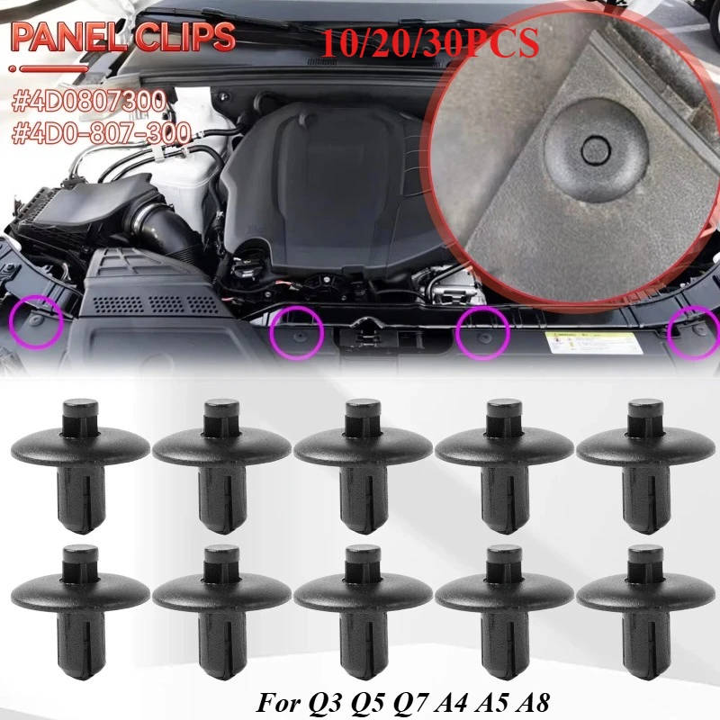 10/20/30PCS Trim & Body Panel Clips For Q3 Q5 Q7 A4 A5 A8 4D0807300 Clasp Retaining Clamp Fasteners Auto Parts