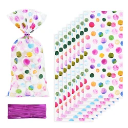 50pcs Rainbow Polka Dot Candy Cookie Bag Birthday Party Biscuit Gift Packaging Cellophane Bags Wedding Baby Shower Supplies