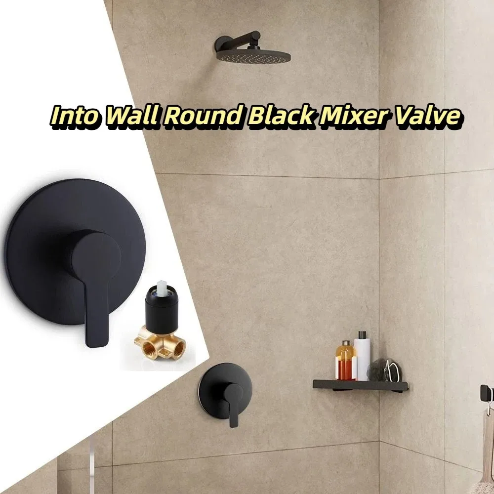 

Brass Construction Wall Mount Shower Faucet Aluminum Alloy Matte Black Bath Mixer Circular Design Single Function Control Valve