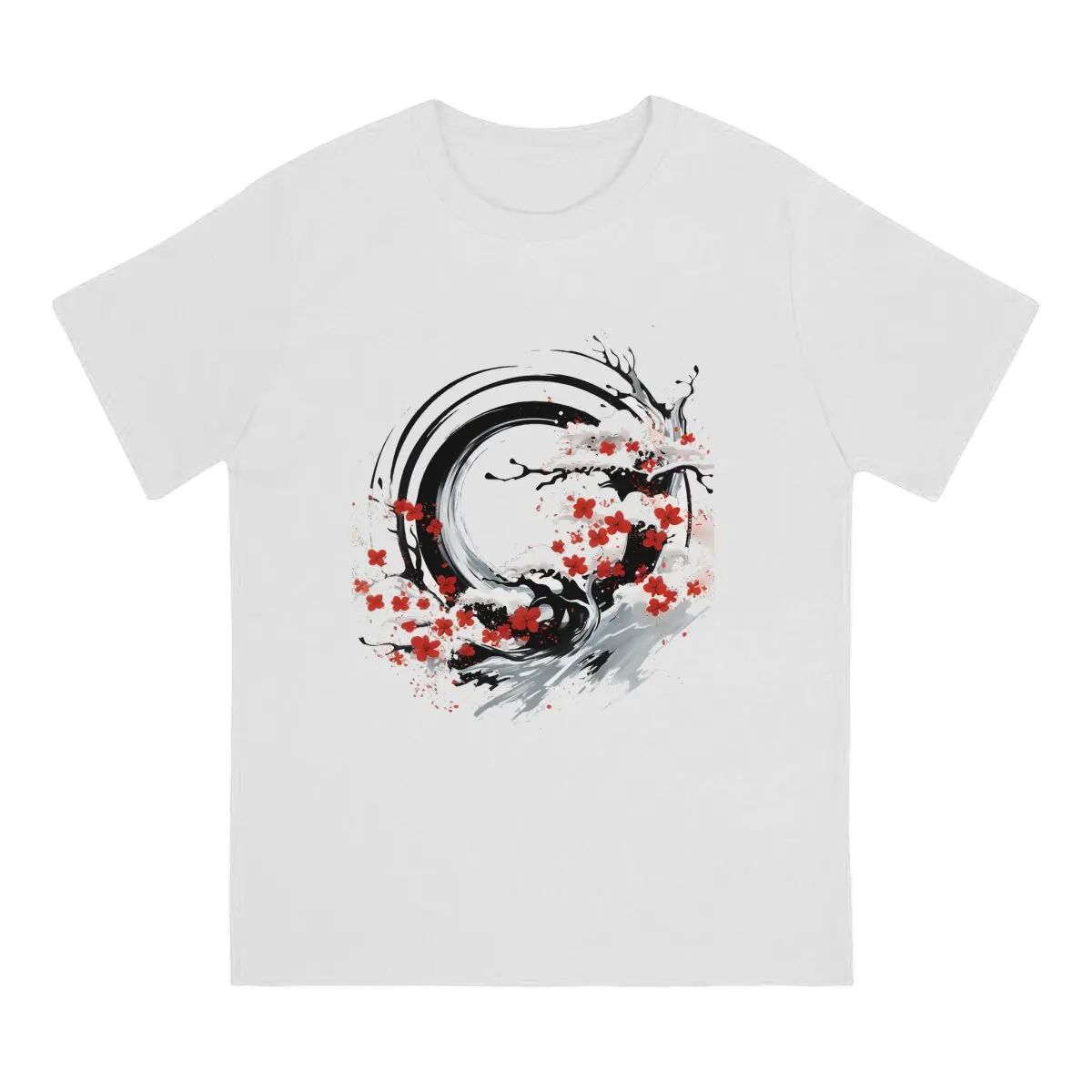 Enso Circle And Bonsai  Zen Enso Sakura Tree Flow Cotton T Shirt Vintage Alternative Men's Tshirt O-Neck Men Clothes