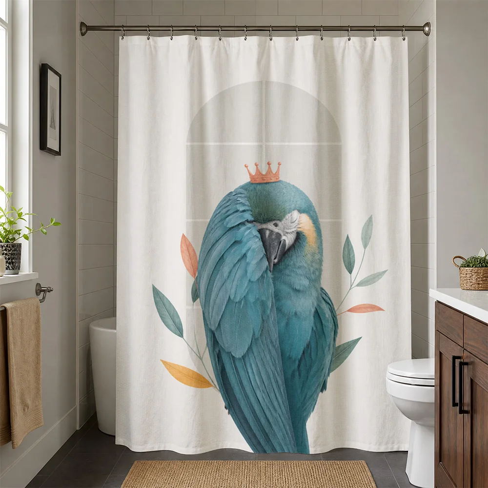 Blue Tropical Parrot Shower Curtain Waterproof Bathroom Shower Liner Art Decor Jungle Bird Print Curtain Curtain Panel for Home