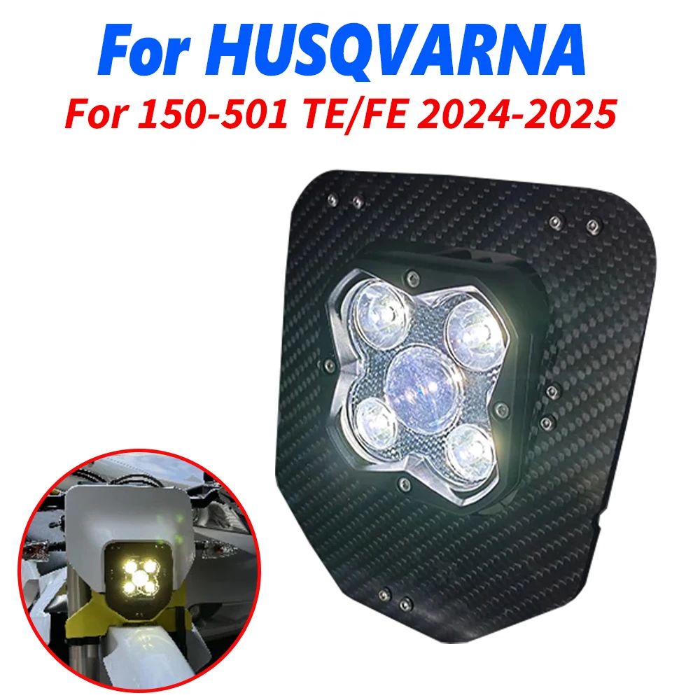 Motorcycle Carbon Fiber LED Headlight Lamp Headlamp For Husqvarna TE 300 250 150 FE 501 450 350 250 FE350 2024 2025 Accessories