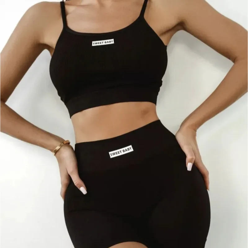

Russian seamless underwear set yoga wear women's halter vest yoga pants English letters seamless casual set