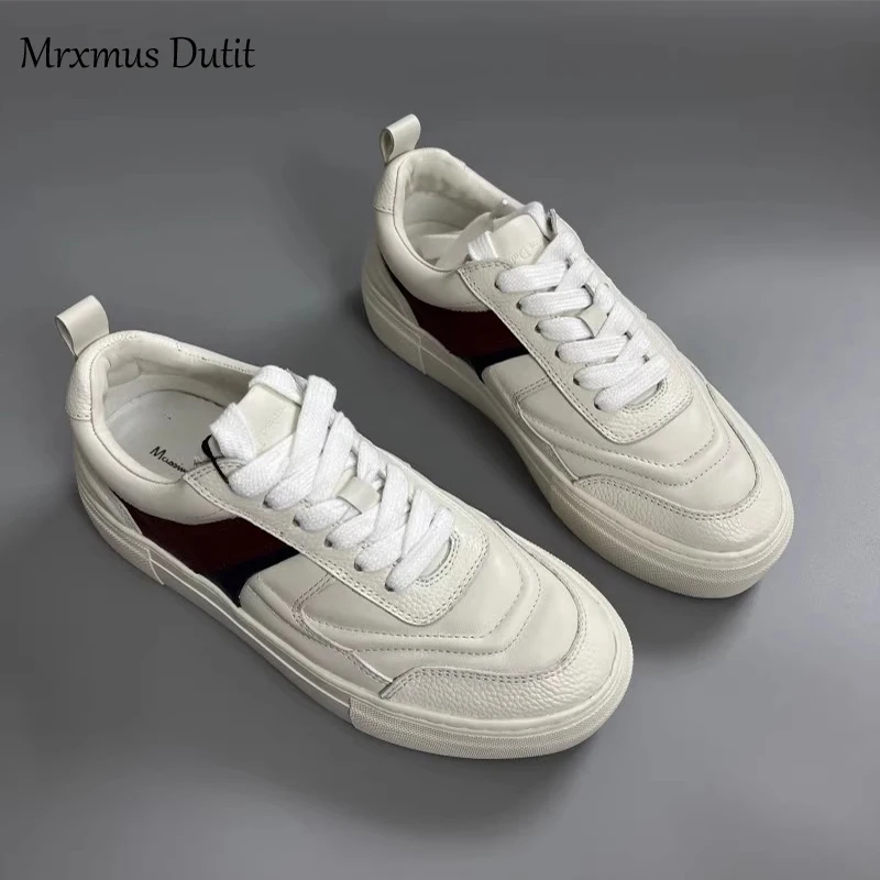 Mrxmus 2023 Women New Fashion Lacing Round Head Flat Thick Sole Sneaker Solid Versatile Casual Simple White Shoes Female Chic