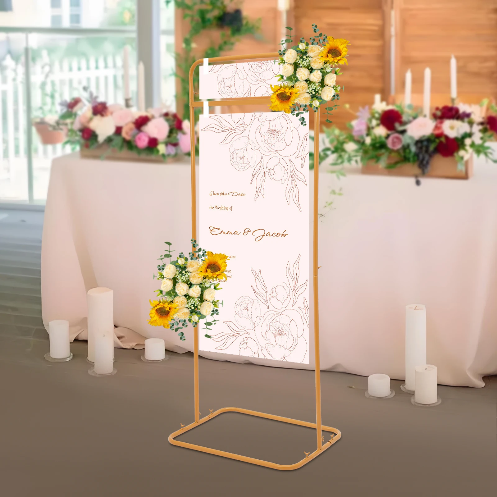 

4.9Ft Height Guest List Directory Geometric Stand, Gold, Metal Seating Chart Frame for Wedding Ceremony