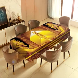 Egyptian Queen's Golden Temple Sphinx Royal Pharaohs Pyramid Theme Rectangle Tablecloth For Tabletop Decor