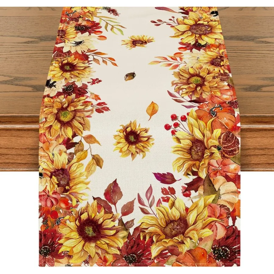

Artoid Mode Sunflower Eucalyptus Leaves Fall Table Runner Seasol Autumn Thanksgiving Kitchen Dining Table Decoration for Outdoo