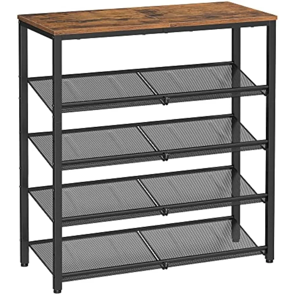 

Shoe Rack for Entryway,5 Tier Shoe Storage Shelves,16-20 Pairs Shoes Organizer w/ Sturdy Wooden Top & Steel Frame, Brown/Silver