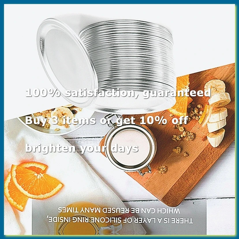 100 Pcs Regular Mouth 70MM Jar Canning Lids, Reusable Leak Proof Split-Type Silver Lids with Silicone Seals Rings
