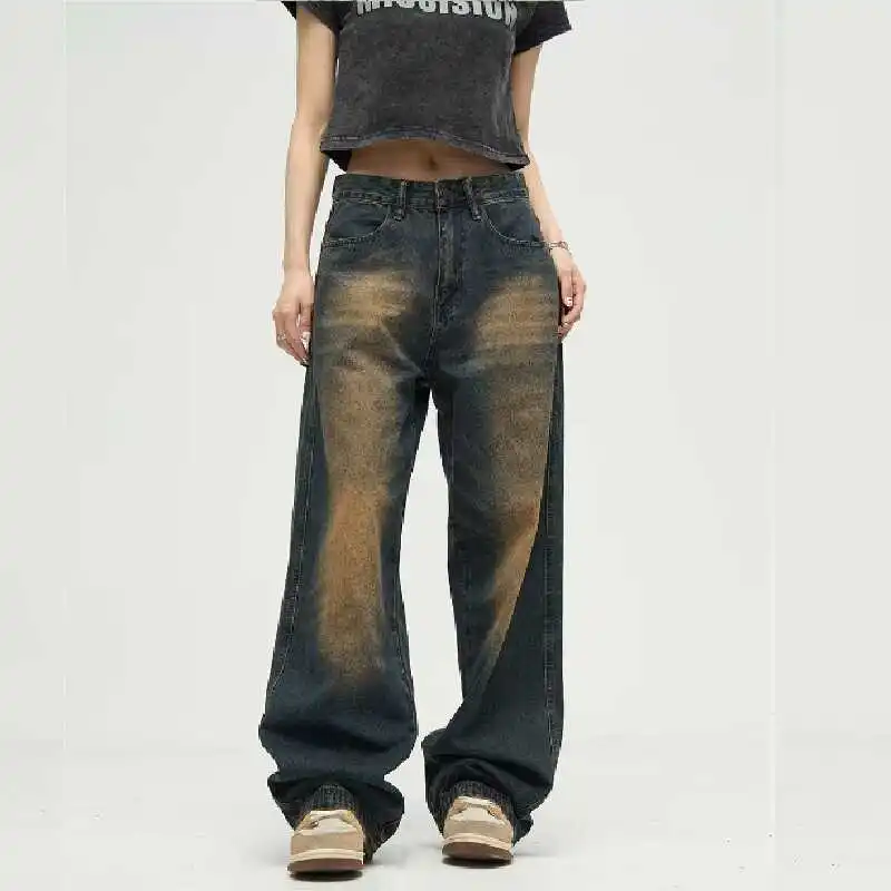 

Мужские джинсы с прямыми штанинами в американском стиле, модные брендовые осенние новые свободные широкие брюки с русской талией, молодежная повседневная одежда