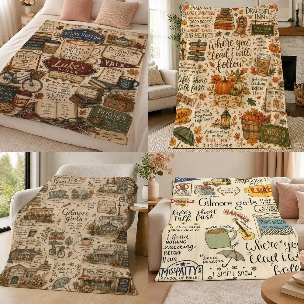 Gilmore Girls Stars Hollow Autumn Coffee Collage Throw 320g Soft Flannel Fleece Throw Blanket Cover Sofa Bed Dorm Nap