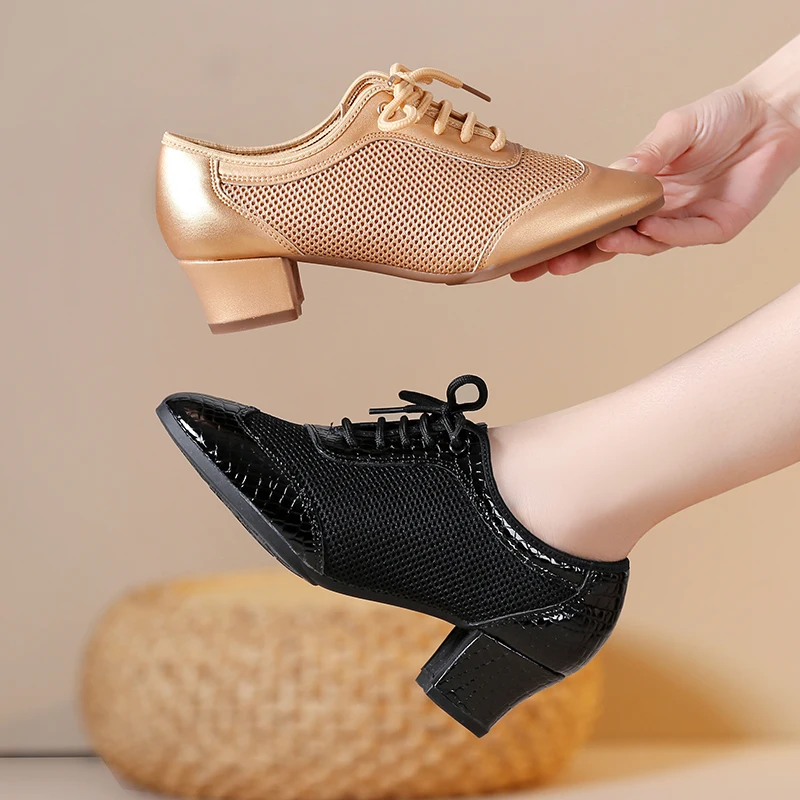 Women Dance Shoes Ladies Jazz Latin Dancing Adult Ballroom Salsa Tango Shoes Female Middle Heeled Breathable Training Sneakers