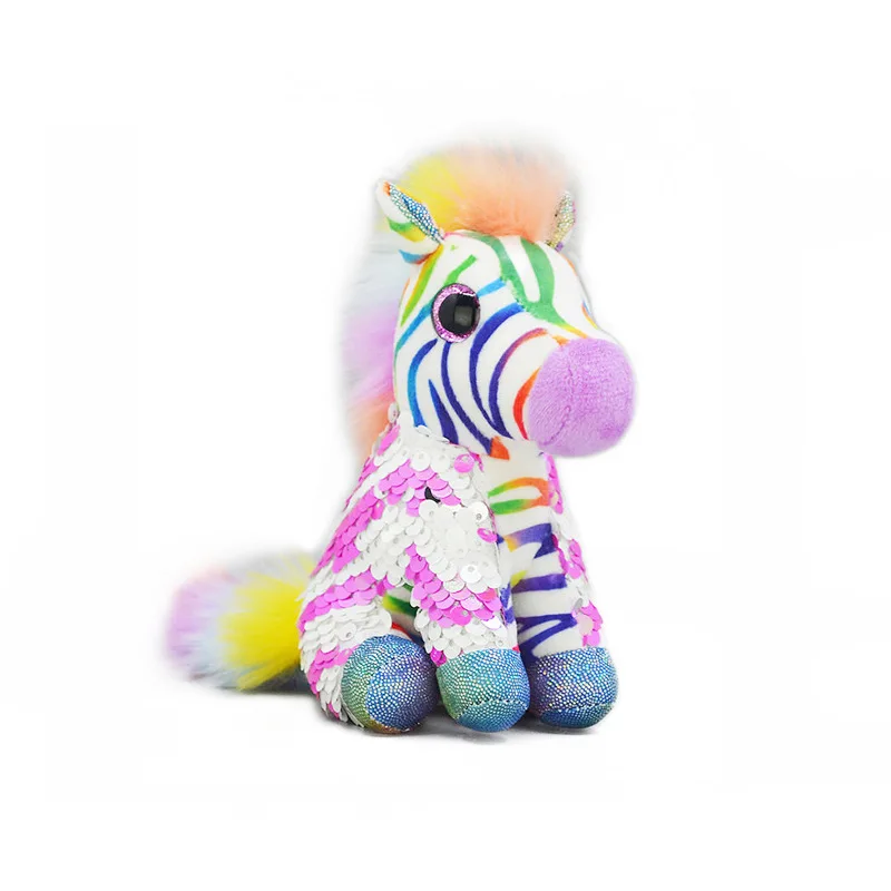 Simulação Zebra Sequins Plush Doll Chaveiro, Pingente De Desenhos Animados Bonito, Decoração De Mochila Colorida, Presente De Aniversário