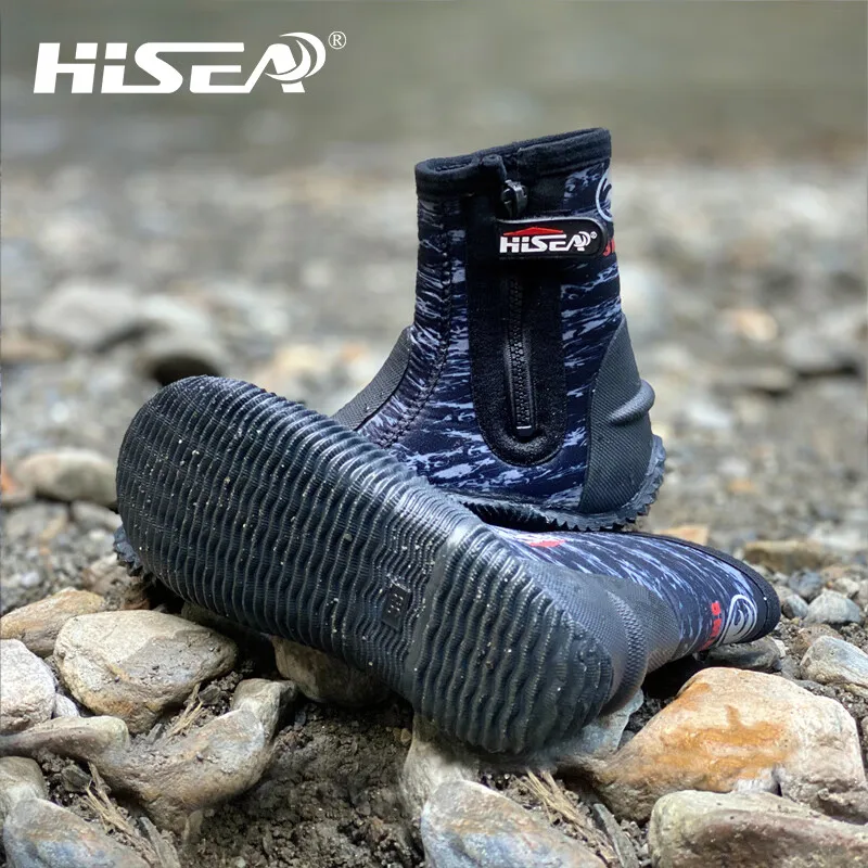 Hisea 5MM HIgh Boots SCR Neoprene Warm Winter Water Sport Surfing Fishing Scuba Diving Shoes Anti Scratch Beach Boots Shoes