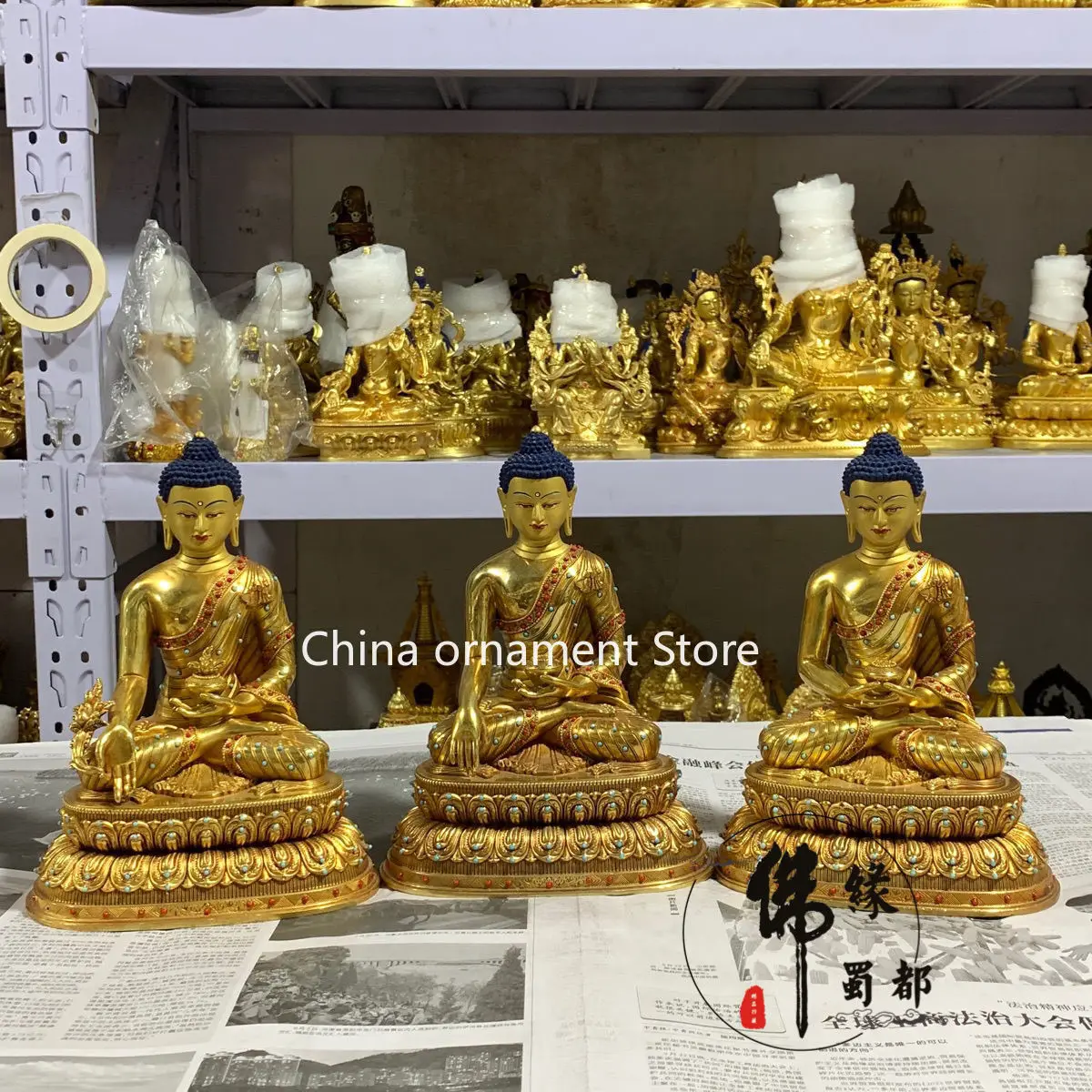 Sakyamuni, Medicine Buddha, Amitabha Buddha, Sanbao Buddha boutique pure copper Buddha statue