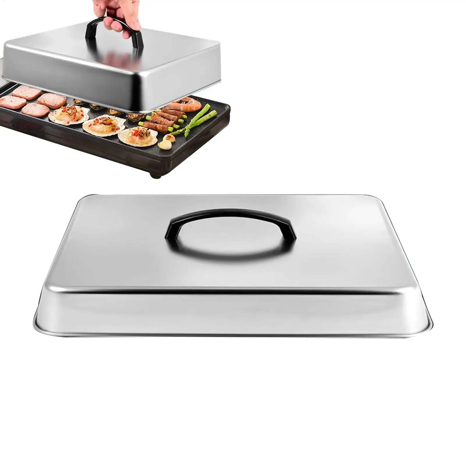 Bratpfannenabdeckungen aus Edelstahl für Grill, Burger, Sandwiches, Steak, Topfdeckel, rechteckiger Grill, Backhaubenabdeckung, Käse-Schmelzkuppel