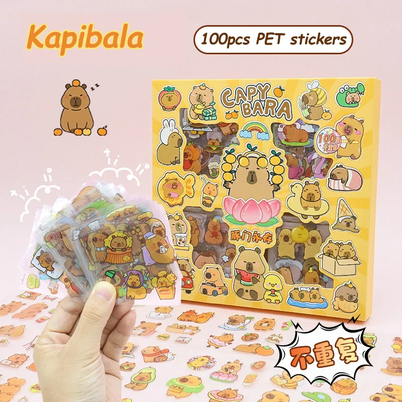 100pcs Kawaii stationery cute Kapibala stickers School supplies Diary Decoration Scrapbooking journal sketchbook stickers